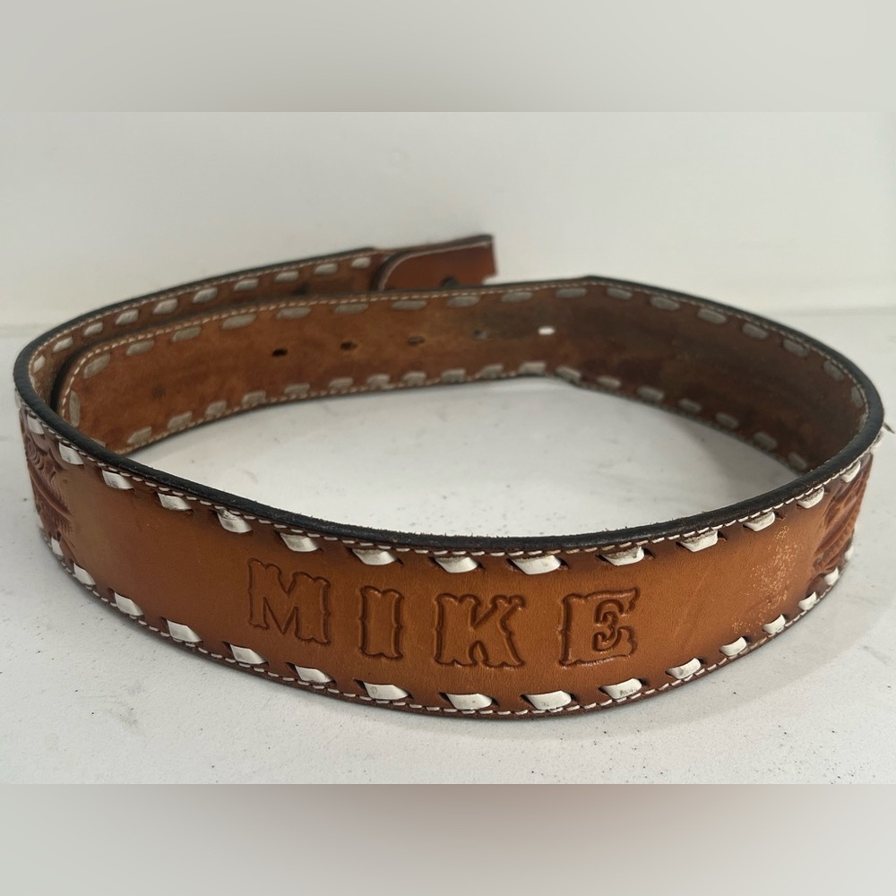 Vintage Koleaco Brown Tooled Leather Belt  “Mike” USA Mens Size 30